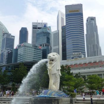 Merlion standbeeld bij de haven